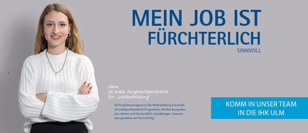 Symbolbild: Stellenanzeige der Kammer IHK Ulm, Prüfungskoordinator (m/w/d) – Ausbildungsprüfungen